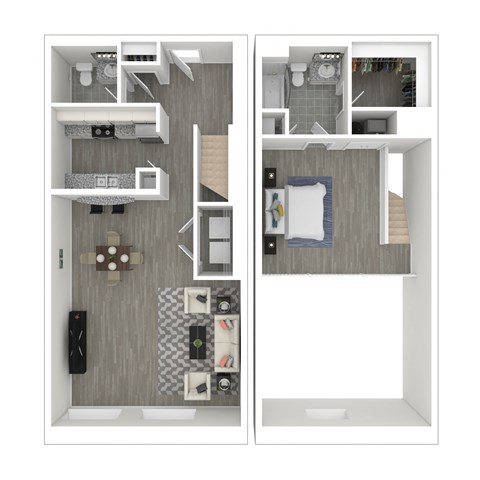 Floor plan for 1 bed, 1.5 baths, 994 sqft